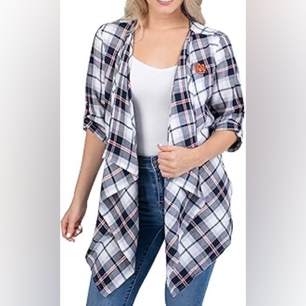 UG APPAREL Women's‎ Auburn University Buffalo Plaid Open Drape Cardigan Size S